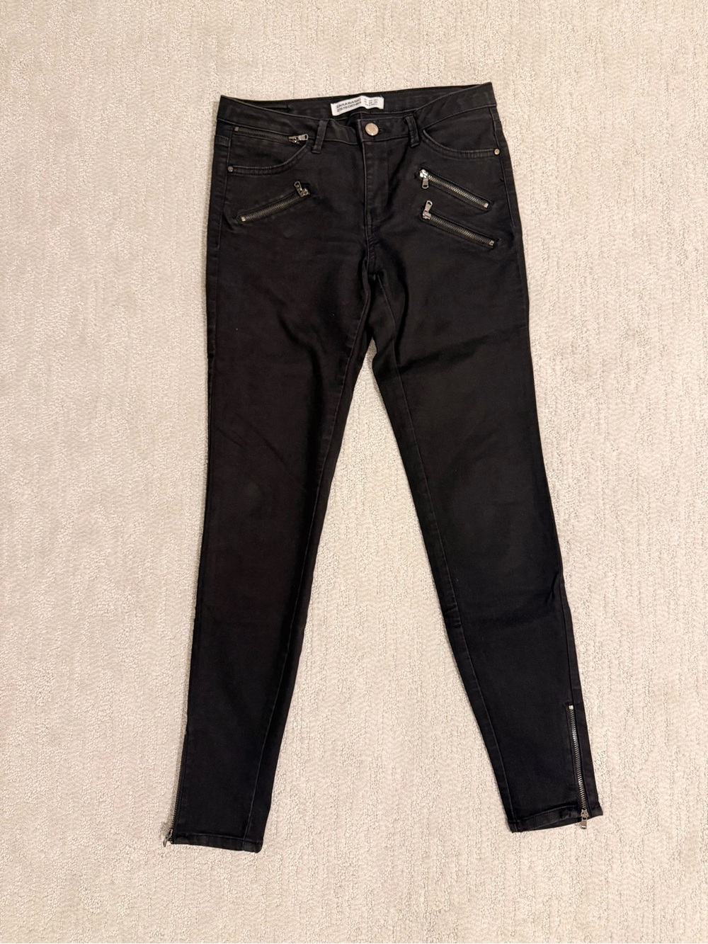 Zara Black Skinny Moto Jeans with Zippers
